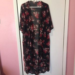 Floral Print Long Kimono